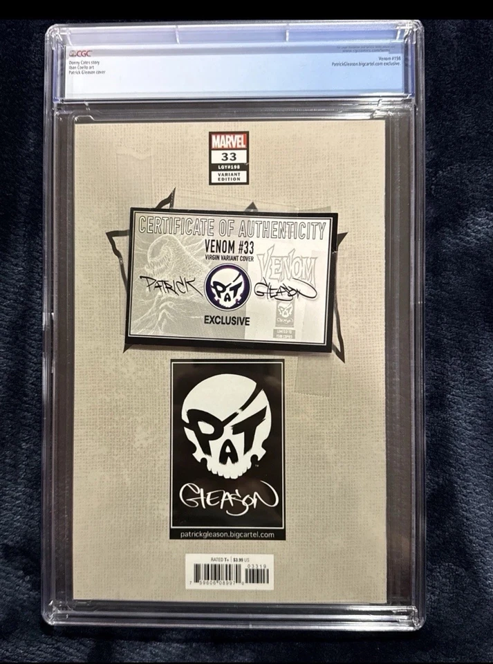 Marvel Comics: Venom #33 cubierta virgen de Gleason con certificado de autenticidad💀33/1500💀rara🔥etiqueta de lujo🔥 Foto 3 de 4
