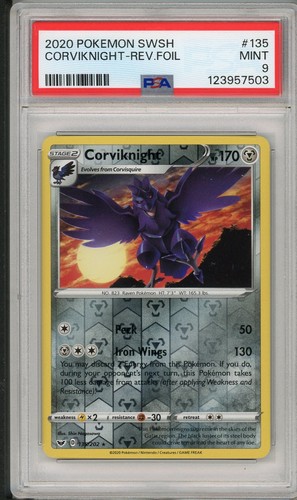 2020 Pokemon Sword & Shield Base Set Corviknight Reverse Foil Holo #135 PSA 9