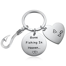 Aesnefe Fishing in Heaven Memorial Keychain, Sympathy Keyring Gift, Dad