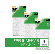 14 x 24 x 1 Standard Pleated Air Filter FPR 5, 3-Pack, Air Filters Replacement