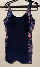 Women s Plus 3XL One Piece Tank Swimsuit Wide Strap Navy Floral Stretch