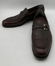 Salvatore Ferragamo Mens Brown Gancini Bit Pebbled Leather Loafers sz 12 E
