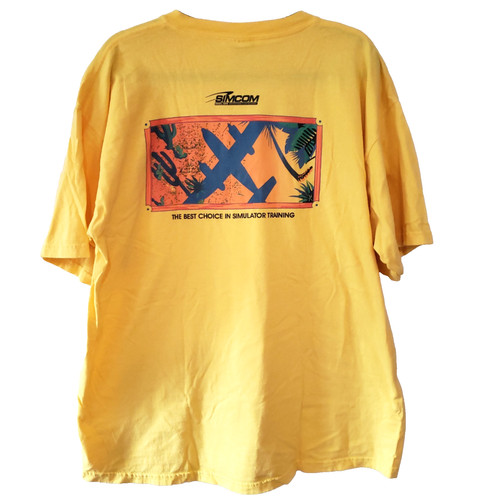 Vintage Simcom Flight Training T Shirt XL Yellow Plane Airplane Flying Simulator