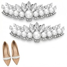 2 PCS Pearl Rhinestone Shoe Clips for Women Wedding Dress Shoes Jewelry