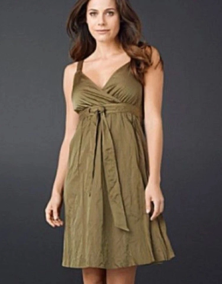 Vestido envolvente sintético satinado oliva Eileen Fisher 24W tejido metálico luminoso Foto 2 de 4