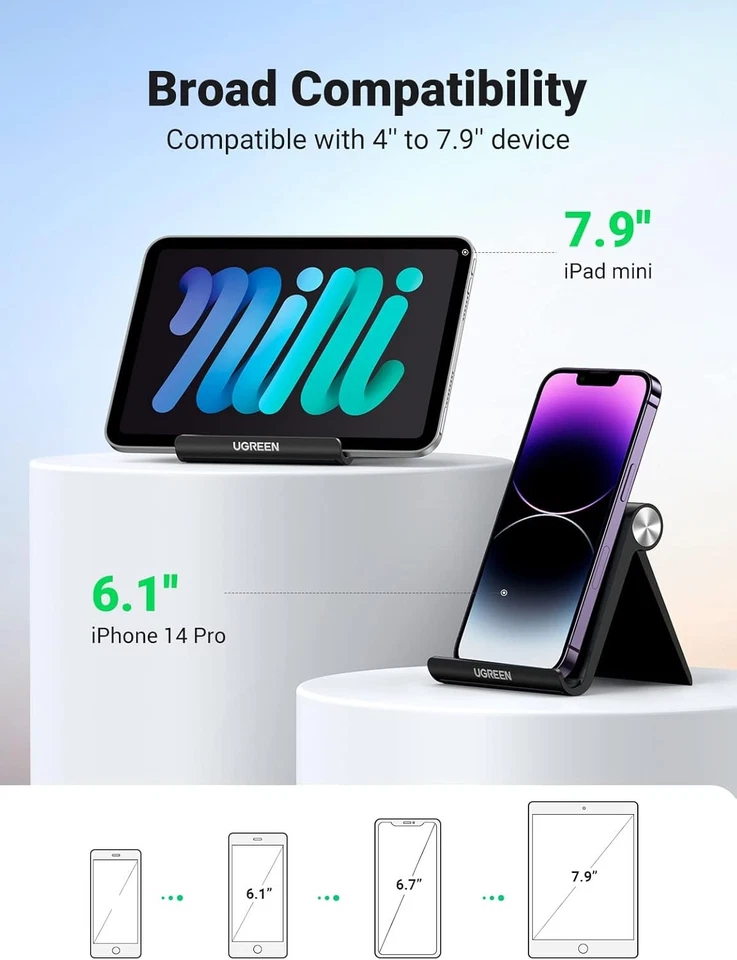 UGREEN Cell Phone Stand for Desk Holder Foldable Portable Black  - Image 4 of 4