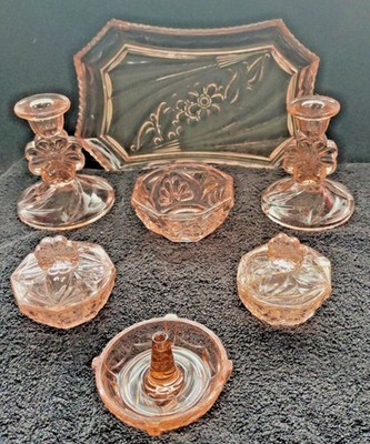 Französischer Stil Rosa Glas Schminktisch Schminktisch Set Art Deco 30er Jahre