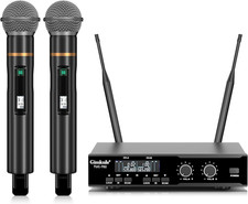 Wireless Microphone System, Cordless Handheld Dynamic Mic, Dual UHF 200-Chann...