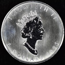1996 1 OZ SILVER COIN ✪ CANADIAN MAPLE LEAF ✪ CANADA 999 FINE $5 B ◢TRUSTED◣