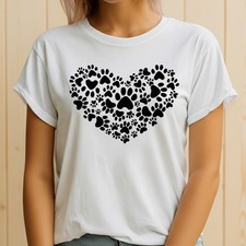 Paw Prints Heart Shape Animal Lovers Womens T-Shirt Pet Graphic Tee