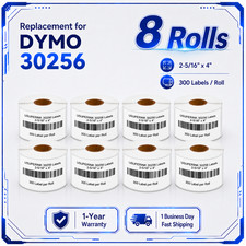 8 Rolls of 300 Ship Labels 2 5/16" x 4" for DYMO LabelWriter 30256 Twin Turbo