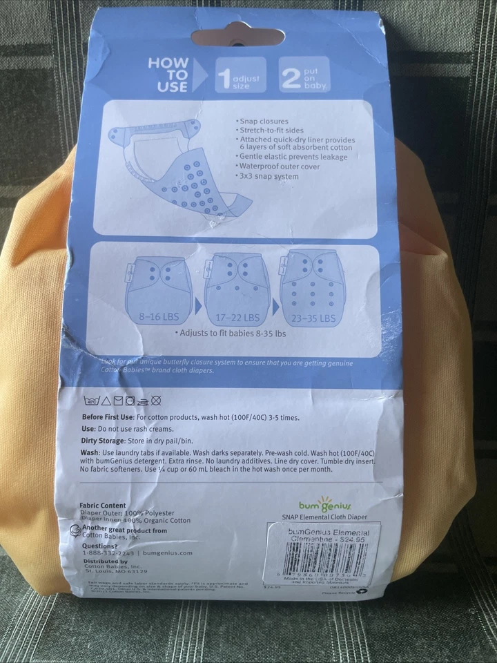 🕊️Pañal de tela Bum Genius Elemental Clemintine OS nuevo 8-35 libras Foto 2 de 4