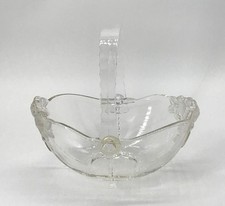 Vintage Glass Brides Basket With Raised Roses & Clear Lucite Handle