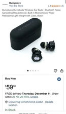 Bumpboxx Bumpbuds Wireless Bluetooth Ear Buds 2x 1/4" Drivers 20HZ- 20KHZ Range