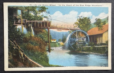 #ad Vintage Postcard Old Water Wheel In Heart Of The Blue Ridge Mountains Virginia $2.49