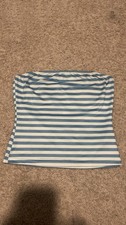 SHEIN Women s Blue & White Striped Strapless ...