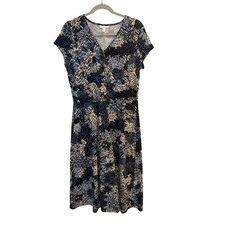 Charter Club Floral Faux Wrap Dress Navy Blue A-Line Midi Casual Everyday Size 8
