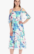 New NINE WEST Womens Cold Shoulder Long Maxi Summer Dress Floral Chiffon Sz 10