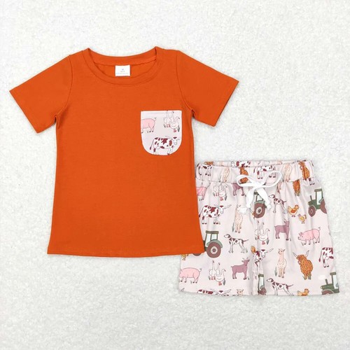 Sibling Baby Boys Farm Pocket Shirt Summer Outfits Clothes Sets - Picture 9 of 13