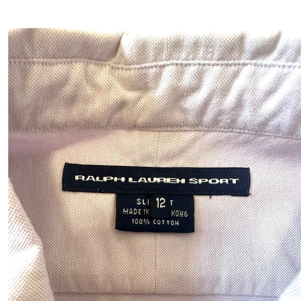 Винтажная спортивная розовая/лавандовая оксфордская рубашка Y2K Polo Ralph Lauren, размер 12 - Изображение 3 из 4