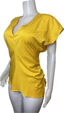 F. Michael Kors  Tunic L Ruched Yellow  Blouse  Cap Sleeve Top V Neck NWT $98