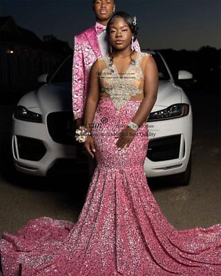 Shiny Sequins Mermaid Prom Dresses With Beaded Crystals Black Girl Evening Gowns | eBay Shiny Sequins Mermaid Prom Dresses With Beaded Crystals Black Girl Evening Gowns | eBay