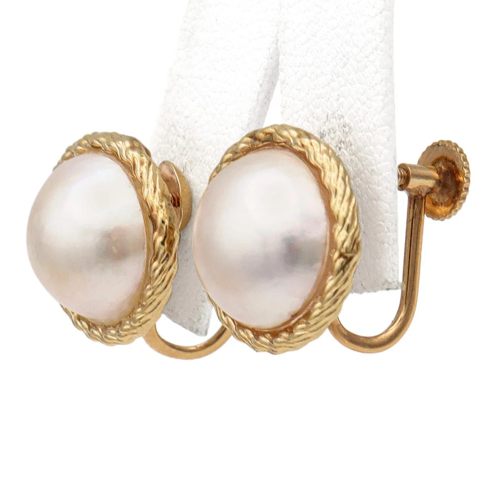 Vintage 14K Yellow Gold Mabe Pearl Non-Pierced Screw Back Earrings - Image 4 of 4