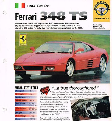 あずき ページ FERRARI 348 TS / 348TS SPEC SHEET / Brochure / Catalog: 1991,1992
