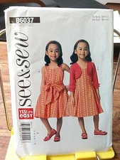 See & Sew Butterick 6037 girls summer shrug & sashed sundress sz 3-8 UNCUT