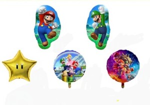 5 Super Mario Luigi Balloon  Yellow Star Balloon Kids Birthday Party