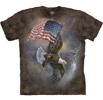 Eagle Bearing Flag American Bald Eagles Bird Animal Soaring Brown T-Shirt M-3X