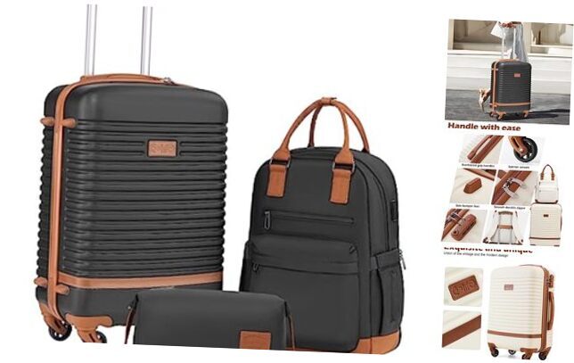 Suitcase Set 3 Piece Luggage Set Carry On Travel 3 piece set (BP/TB/20) Black-image
