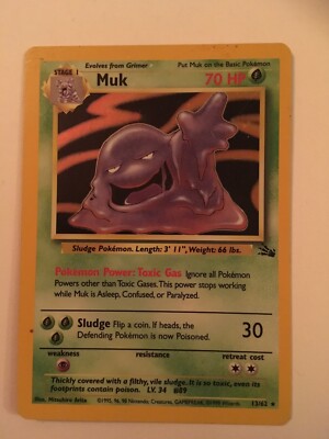 💥 Muk 🧪 13/62 Holo Shiny Pokemon Card Fossil Set Rare WOTC Original  Vintage 💥