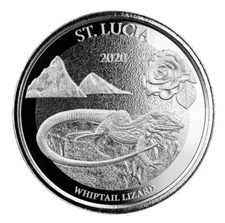 2020 1 oz Silver Coin St. Lucia Whiptail Lizard .999 Silver Coin BU #A552