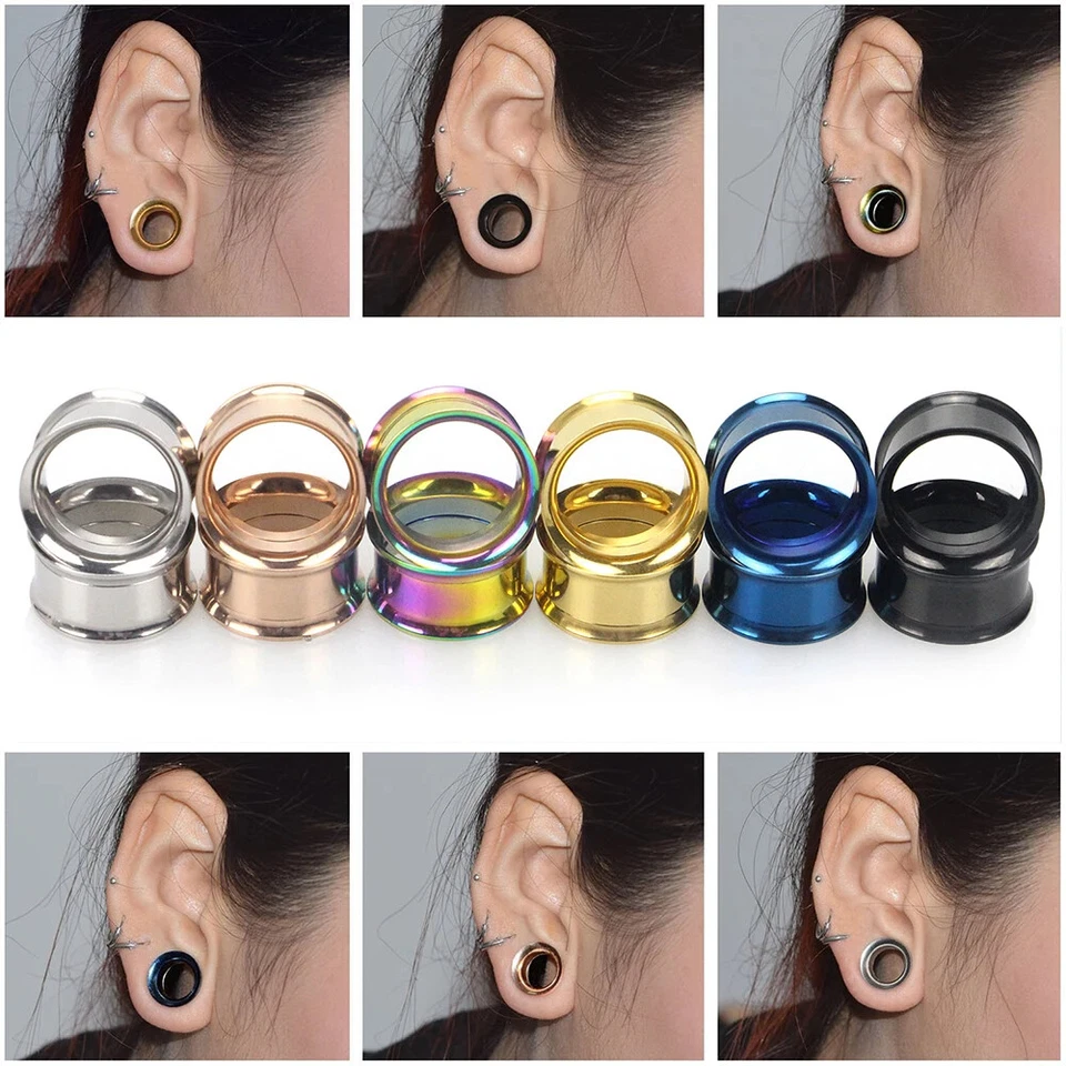 Medidores de oído tapones para los oídos acero inoxidable tornillo carne túneles orejeras huecas - 2 piezas Foto 4 de 4