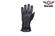 New Classic Black Full Finger Quality Leather Motorcycle Biker Riding Gloves