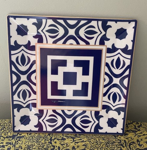 An Italian Porcelain Square Plate by Baci Milan Infinity range 26cm blue / white - Picture 2 of 7