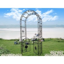 Metal Garden Arch w Doors Garden Arbor Trellis Climbing Plants Support Arch