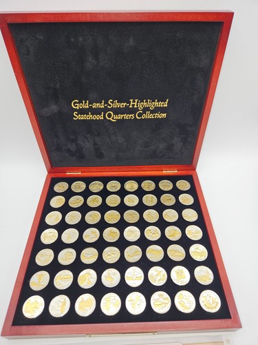 🌟 1999-2009 Gold & Silver Highlighted Enameled Statehood Quarters 56 Coin Set - Picture 2 of 8