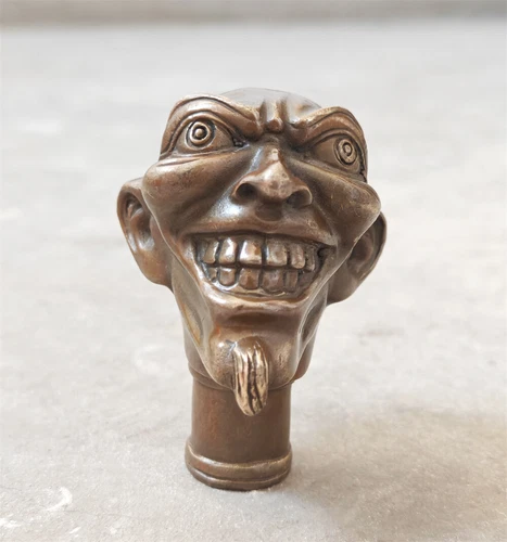 Antique Victorian art Big Bronze Head Walking Stick handle; - Picture 8 of 9