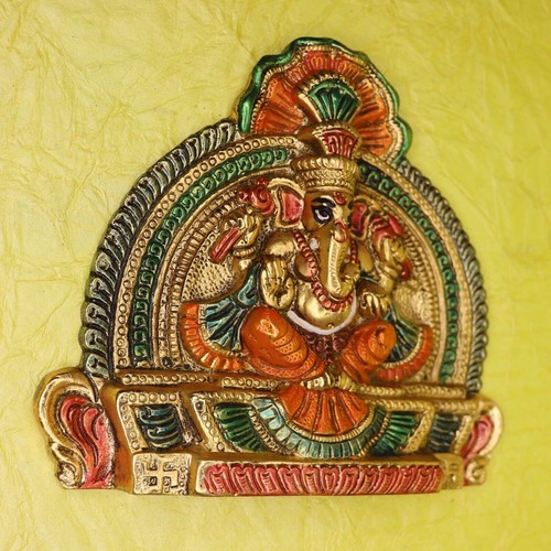 Lord Ganesh Wall Decor Mask Metal Figure Home Office Wall Decor Figurine Statue - Picture 7 of 10