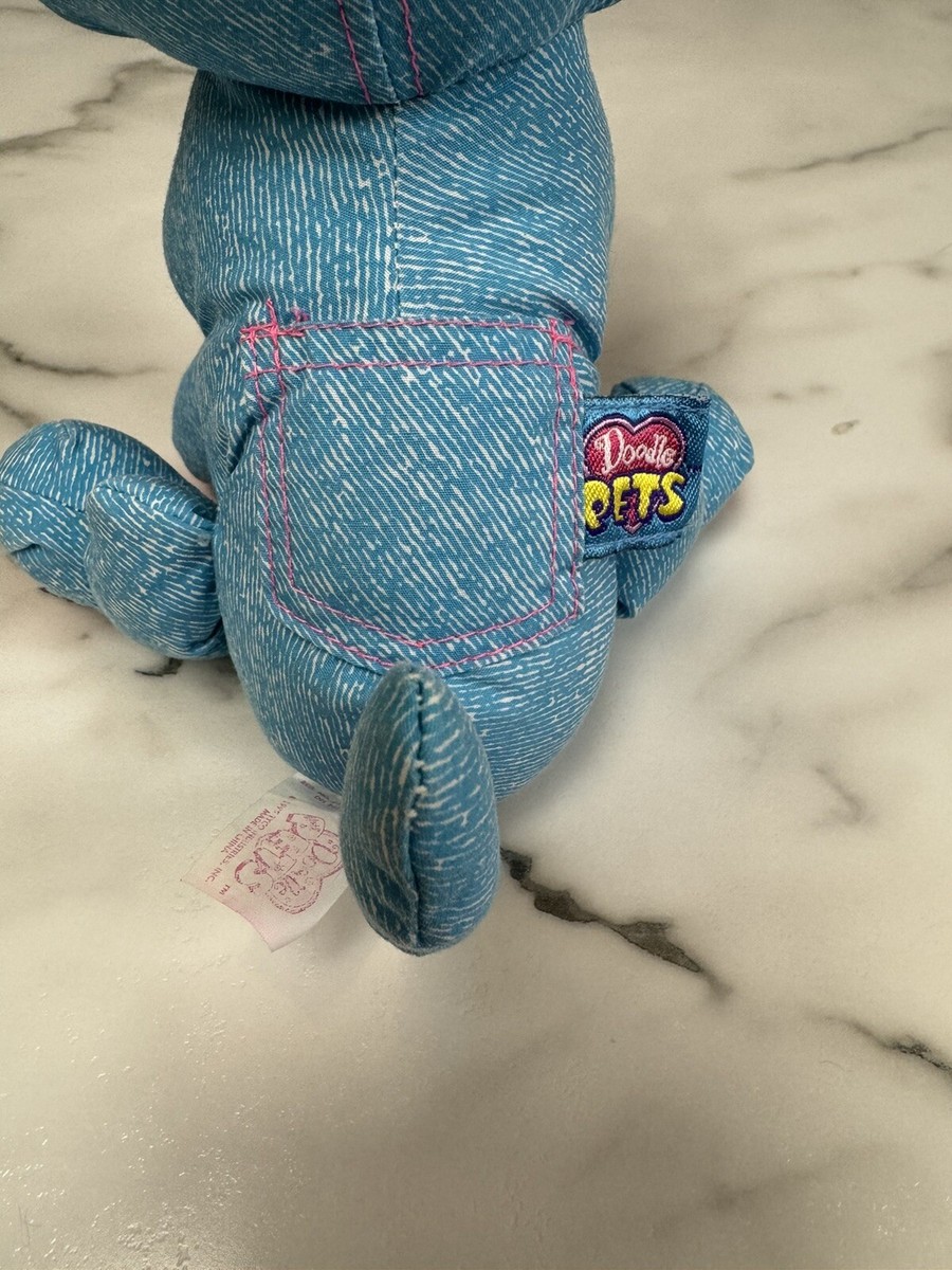 Vintage TYCO 1995 Doodle Pets 9” Plush Dog Pup Denim Wash Blue