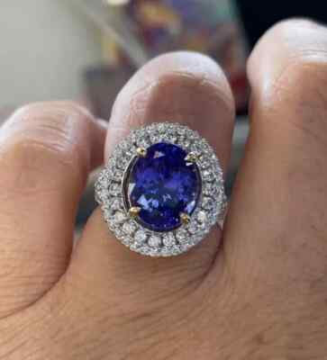 Lab-Created Tanzanite 3Ct Oval Double Halo Engagement Ring 14K White Gold Plated