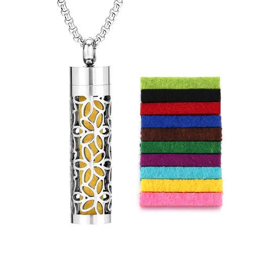 Stainless Steel Hollow Bar Air Freshener Perfume Oil Diffuser Locket Necklace - Picture 25 of 48