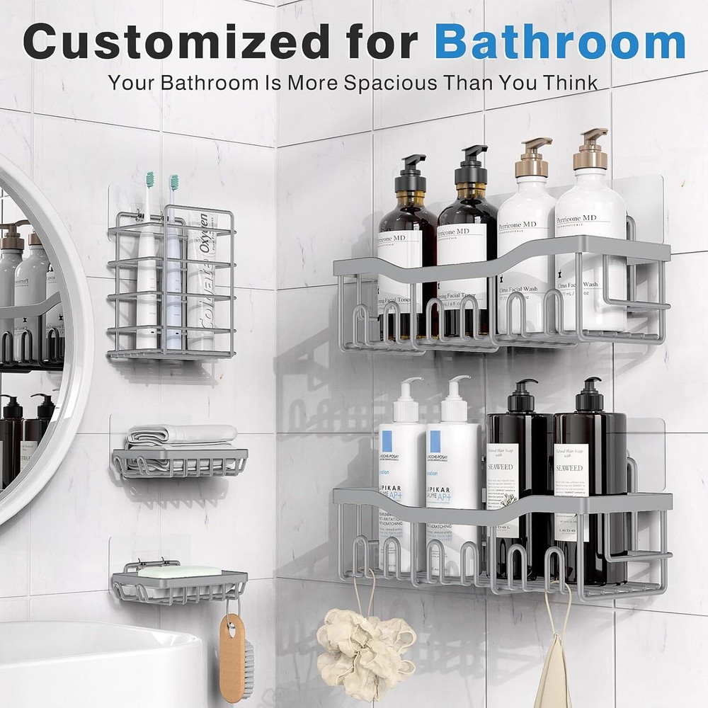 Shower Caddy 5 Pack,Adhesive Organizer for Larger Size, Light Grey