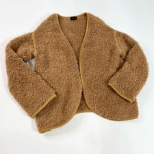 Monrow Fleece Jacket Womens Large Beige Open Front Long Sleeve Wool Blend Coat