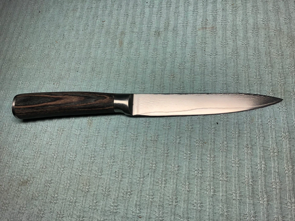 Cuchillo recortador japonés de acero Damasco ZHEN VG-10 67 capas mango madera de pakka EC b Foto 2 de 3