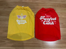 Set of 2 Medium Cat Pet APPAREL SHIRTS Red Purrfect Catch and Yellow Queen Bee