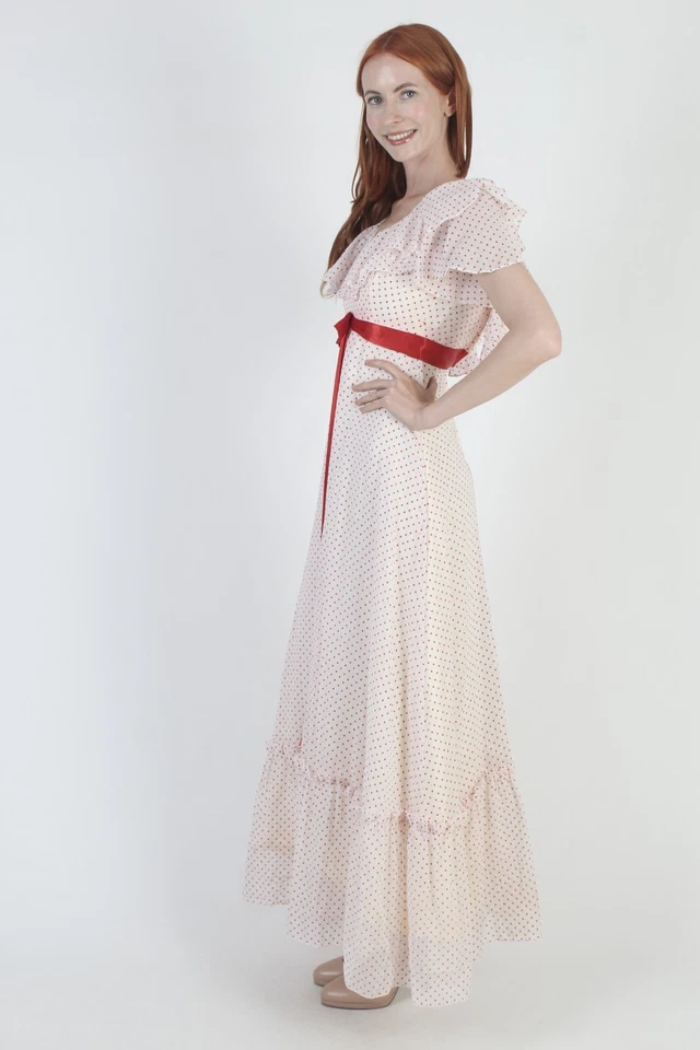 Vestido De Colección Blanco Punto Suizo Cóctel Fiesta Southern Belle Baile de graduación Cinturón Cintura Alta Max Foto 4 de 4