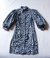 Women's GANNI Light Blue Zebra Print Poplin Puff Balloon Sleeve Dress Shirt